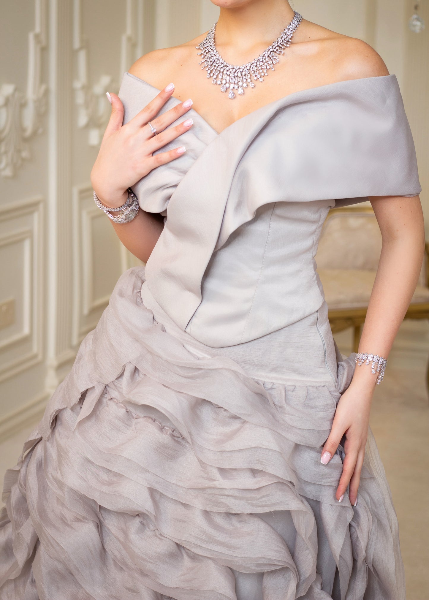 Little bride in nude grey