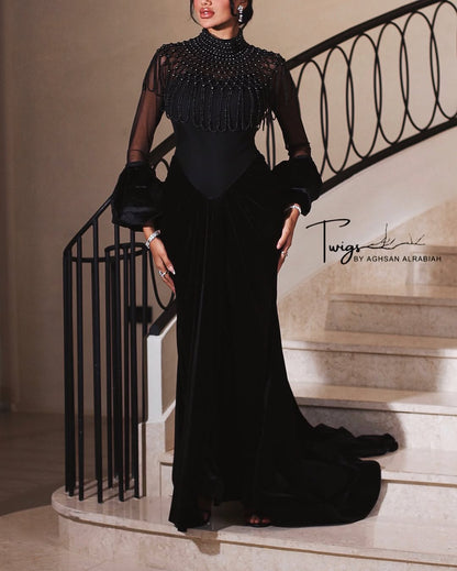 Black Velvet Neck Dress