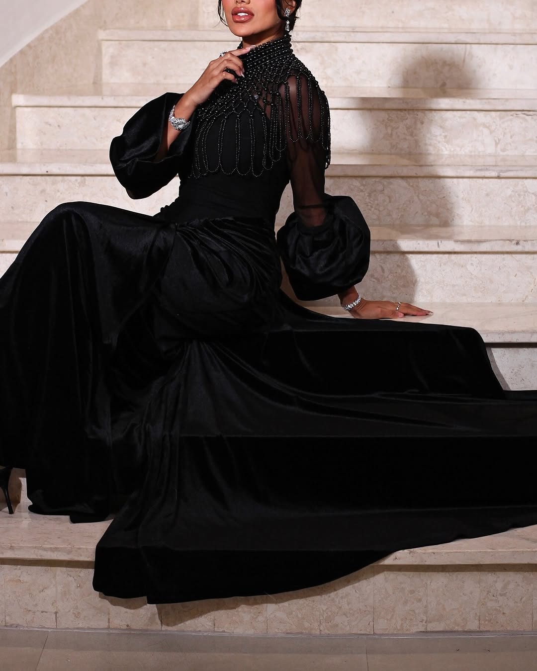 Black Velvet Neck Dress