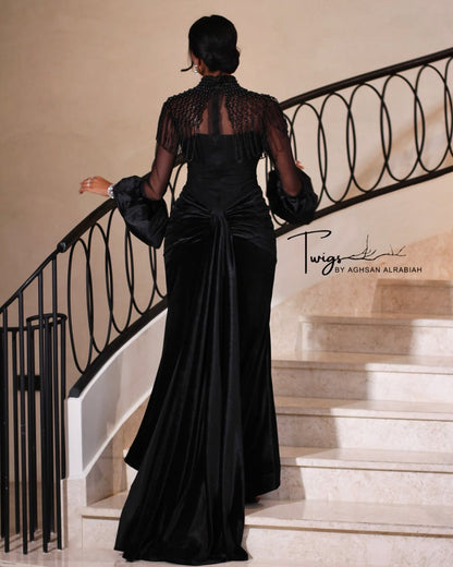 Black Velvet Neck Dress