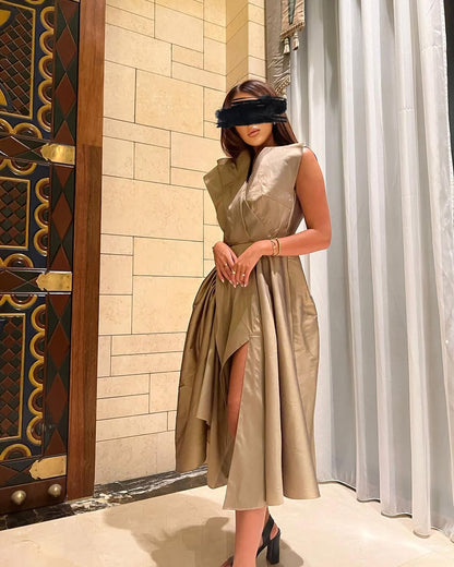 فستان غالية باللون البيج